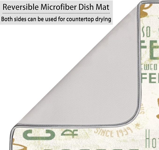 Hexteria Dish Drying Mat for Kitchen Counter, Absorbent Coffee Bar Mat, Dish Drainer Rack Mats for Kitchen Counter, Green