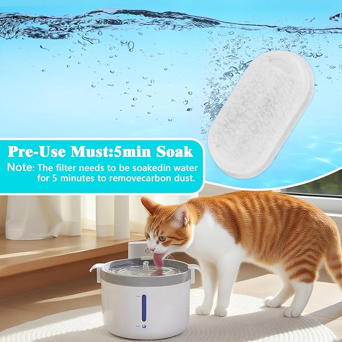 8-Pack Cat Water Fountain Filters with Pump Sponges — Activated Carbon, Ion-Exchange Resin & Cotton Mesh Replacement Filters for Pet Drinking Fountain