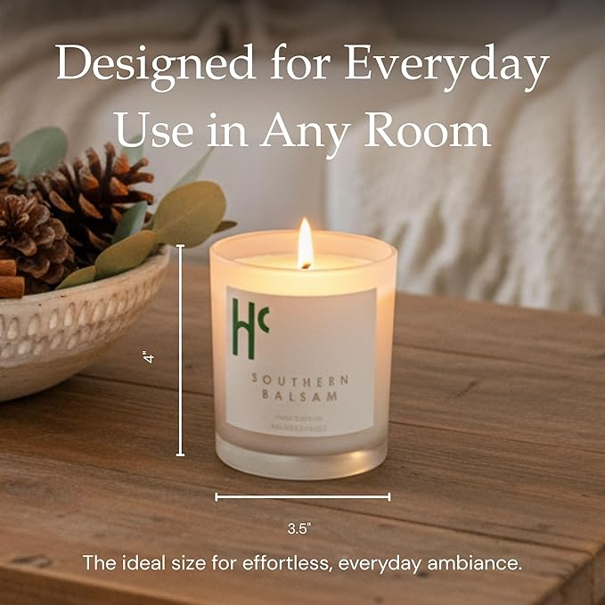 Southern Balsam Single Wick Soy Candles, Luxury Scented Candles for Home - Up to 60 Hour Burn Time, Cruelty-Free Soy Wax Blend - Cedarwood Fragrance, Notes of Eucalyptus & Amber (9 oz)