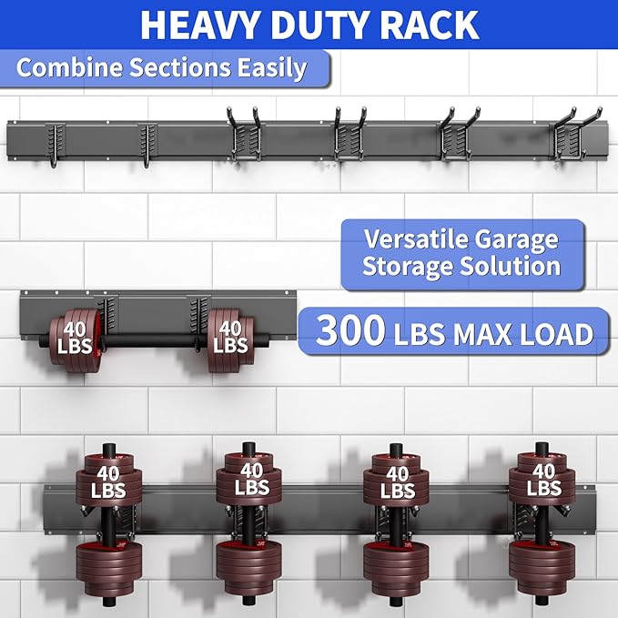 CRXCRC Tool Organizer Wall Mount, 32inch Heavy Duty Garden Tool organizer Storage System, Easy Install With 6 Adjustable Hooks, For Garage, Basement, Shed, Workshop(Black)