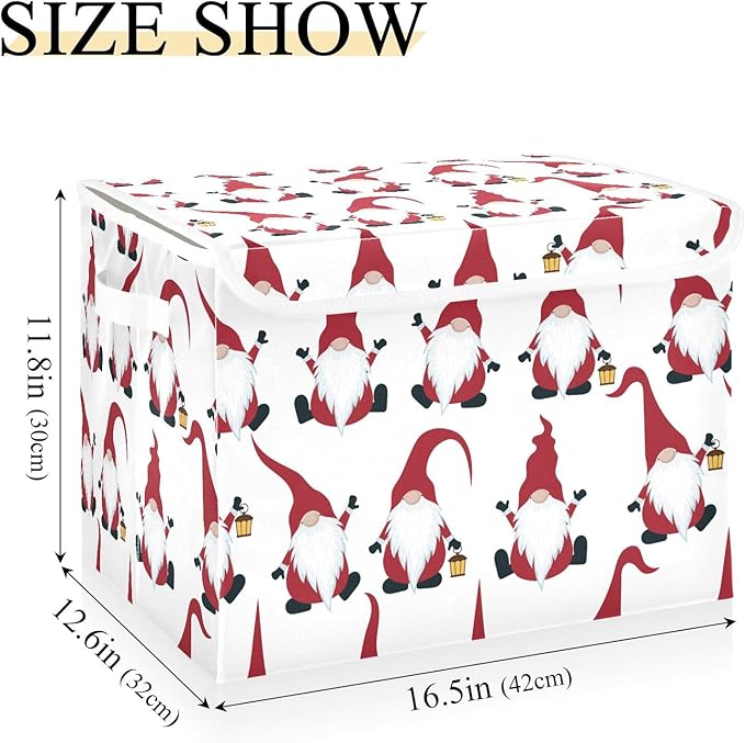 Christmas Baskets Collapsible Storage Bins with Lids, Christmas Gnomes Storage Boxes Clothes Baskets for Organizing