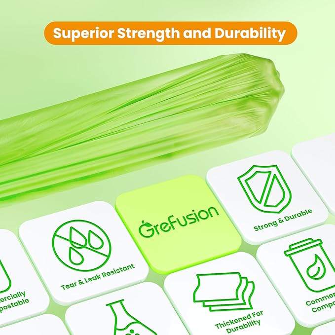 GreFusion Compostable Trash Bags 21 gallon,20 Count,Extra Thick 1.28 Mills,Fits13-25 gallon trash can, Extra Strong and thick,Compostable Lawn & Leaf Yard Waste bags,ASTM D6400,Bpi Certified