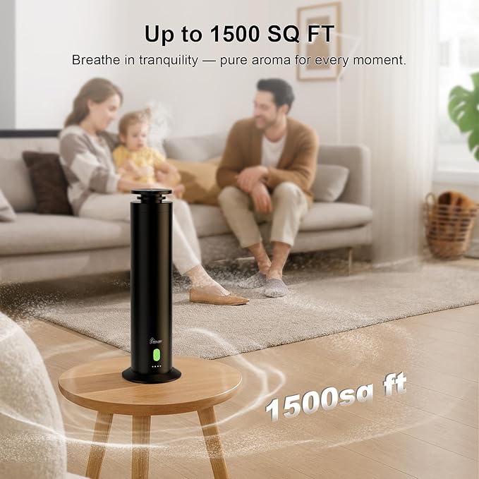 Hotel Collection Diffuser Machine,Remote,Rechargeable,Whisper-Quiet,Aluminum,1500 Sq Ft,Waterless Essential Oil Diffuser - Matte Black