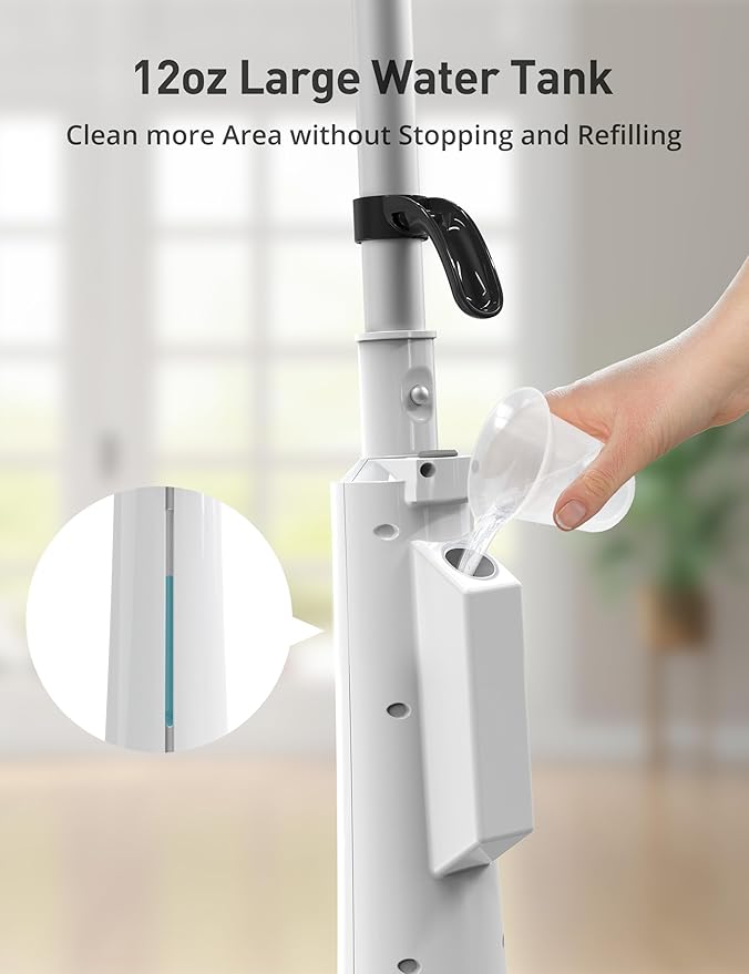 Black Steam Mop for Hardwood Floors, 1300W 25S Heat Up Floor Steamer with Detergent Chamber, Lightweight Cleaner for Tiles/Carpets, 2 Washable Pads