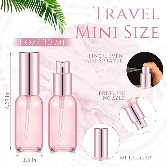 Roshtia 30 Pcs 1 Oz/ 30 ml Pink Glass Spray Bottle Refillable Perfume Atomizer Clear Decorative Empty Bottles with Fine Mist Sprayer Pump for Face Body Travel