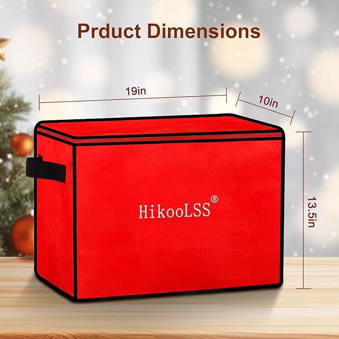 Christmas Ornament Storage Box - Stores up to 72 Holiday Ornaments with Adjustable Dividers,Covered Top and Two Handles,Double Zipper. PE Material Keeps Holiday Ornaments Clean and Dry (Red)