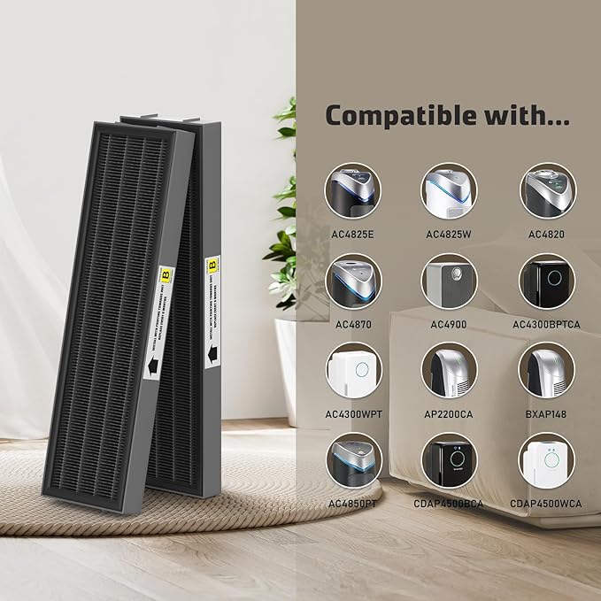 FMDZFL Filter B Smoke Clear HEPA Replacement Compatible with AC4825 AC4300 AC4800 AC4900 AC4850, 2 True HEPA Filters & 6 Activated Carbon Pre-Filters, FLT4825SM, Black/Gray
