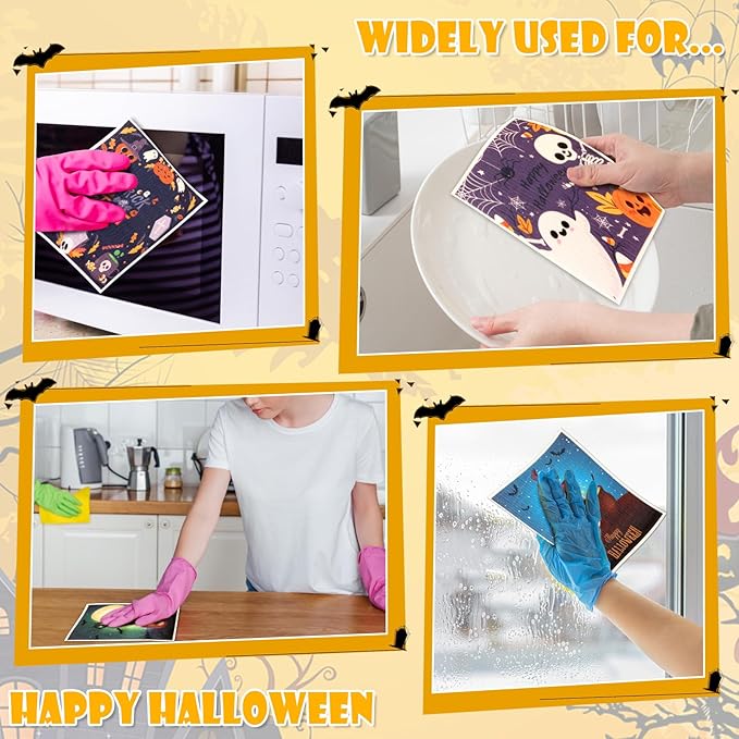 Lucomb 8 Pack Halloween Swedish Dishcloths Reusable, Kitchen Sponges Soft Absorbent Dish Towels Swedish Dish Cloths Washable Decorative for Kitchen Washing Dishes Bathroom Office Hand Towel Cleaning