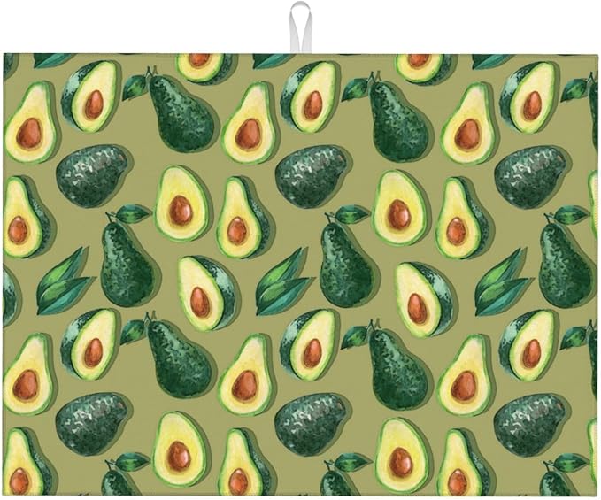 Green Avocado Dish Drying Mat 18x24 For Kitchen Counter Absorbent Microfiber Dishes Pad Dish Drainer Rack Mats Fast Dry Kitchen Accessories