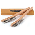 MAXMAN Wire Brush, Heavy Duty Stainless Steel Wire Brushes for Cleaning Rust, Grill Brush, Steel Brush for Paint Removal, Welding, Stiff Bristle Metal Brush with 14" Beech Long Handle, Large, 2Pcs