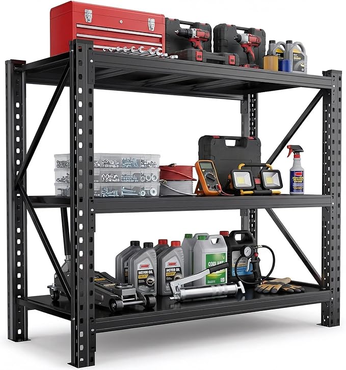 4200LBS Heavy Duty Garage Shelving, Industrial Grade Steel Shelving, High Load-Bearing Metal Shelf, Utility Shelving Unit, Storage Shelves for Garage Basement Woekshop, 51.2"W×47.2"H×23.6"D, Black
