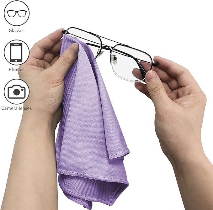 Puomue 10 Pack Microfiber Glass Cleaning Cloth, 10.8 Inch X 13.8 Inch, Lint Free Quickly Clean Windows, Mirrors, Glasses, Phone Screens, Camera Lenses, Purple