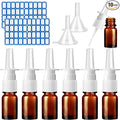 ZHWKMYP 10 Pcs Nasal Spray Bottle, 5ML/0.17OZ 6 Pcs Brown Fine Mist Glass Empty Refillable Nasal Spray Bottle with 2 Funnels and 2 Labels