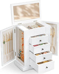 Emfogo Jewelry Box for Women, 5 Layer Large Wood Jewelry Boxes & Organizers for Necklaces Earrings Rings Bracelets, Rustic Jewelry Organizer Box with Drawers and Mirror (Vintage White)