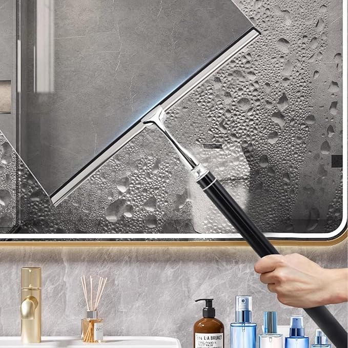 17.3″-60″ Squeegee for Shower Glass - Metal Squeegee with Extension Pole,Window Squeegee for Home, Shower Glass, Car Windshield, High Window, Floors