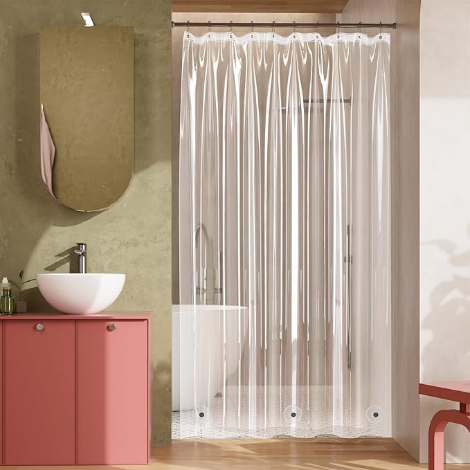 Titanker Plastic Shower Curtain Liner, Clear Shower Liner PEVA 60x78 Lightweight Waterproof Shower Curtains for Bathroom with Magnets and Rustproof Grommets