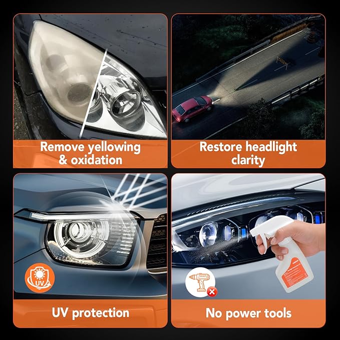 CUKWUYBY Headlight Restoration Kit Headlight Cleaner Head Light Cleaner Removing Yellowing Oxidized with Headlight Cleaner Coating Agent Sponge Towel (Scratches & Damages Cannot be Repaired)