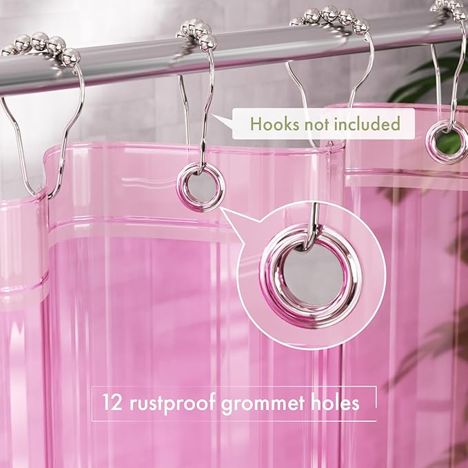 AmazerBath 72x78 Long Shower Curtain Liner, Clear Pink Plastic Shower Liner, Waterproof PEVA Shower Liners, Cute Lightweight Shower Curtains for Bathroom with 3 Magnets & 12 Rustproof Grommets