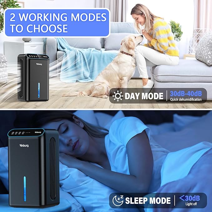 Dehumidifiers for Home (85 OZ Water Tank, 800 sq.ft) Quiet Small Dehumidifier for Basement Bedroom Bathroom with Drain Hose, 3 Gear Timer, Sleep Mode, Auto Shut Off, 7 Color Ambient Light