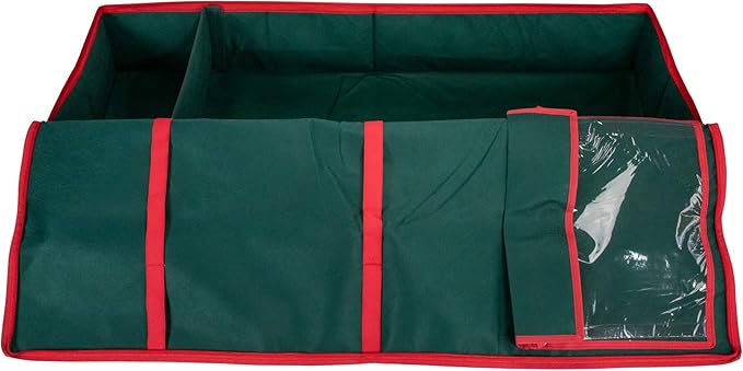 Northlight Christmas Decoration Storage Bag with Clear Transparent Lid, 24", Red and Green
