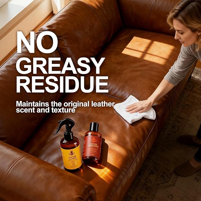 FAVIRZCE Leather Cleaner and Conditioner for Couch: Complete 2-Step Care Set for Car Interior Furniture Sofa Shoes Bags & Jackets - Restores Dry Cracked Faded & Scratched Leather
