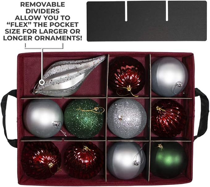 612 Vermont Christmas Ornament Storage Box with Adjustable Acid-Free Dividers, 3 Removable Trays with Handles, 17 Inch x 13 Inch x 13 Inch, Holds 36-4 Inch Ornaments