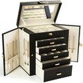 KAMIER Jewelry Box for Women, 6-Layer Large Jewelry Organizer Box with Mirror & 5 Drawers for Rings, Earrings, Necklaces, Bracelets,Black
