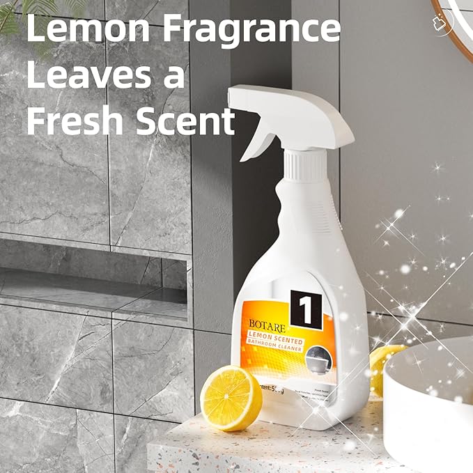 Botare Lemon Bathroom & Shower Cleaner Spray - Effective Foam Bubbles Spray That Removes Soap Scum & Hard Water Stains, All-Purpose for Tub, Toilet, Tile, Sink, Glass & Wall (17.64 fl oz x3 Bottle)