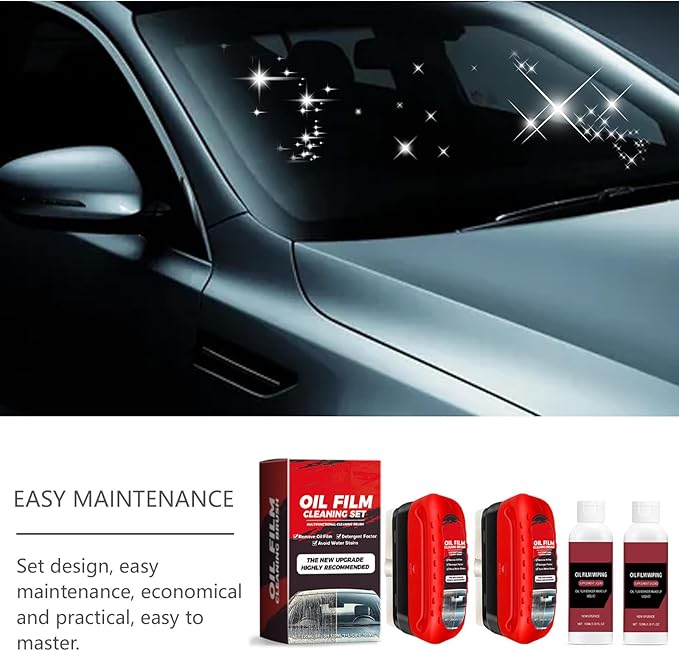 Automotive Oil Film Cleaning Brush, Anti-Fog Clear Vision Glass Cleaner, Car Windshield Cleaner for Water Spots and Grime, Improves Glass Clarity and Visibility(2Pcs)