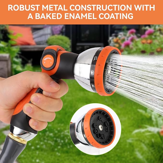 AnyEasy Garden Water Hose Nozzle Metal Heavy Duty Sprayer Thumb Control with 10 Spray Modes Suitable for Watering Plants, Iawn and Garden, Car Washing, Cleaning, Showering Pets and Outdoor Fun, Orange