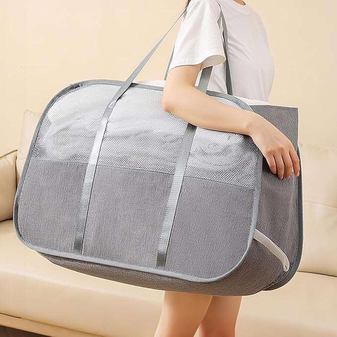 Tsmallbear Large Collapsible Laundry Hamper,Gray Oxford Cloth 95L Capacity laundry basket with Handles,Breathable Mesh Design,Sturdy Steel Frame Clothes Hamper Wide opening for easy storage