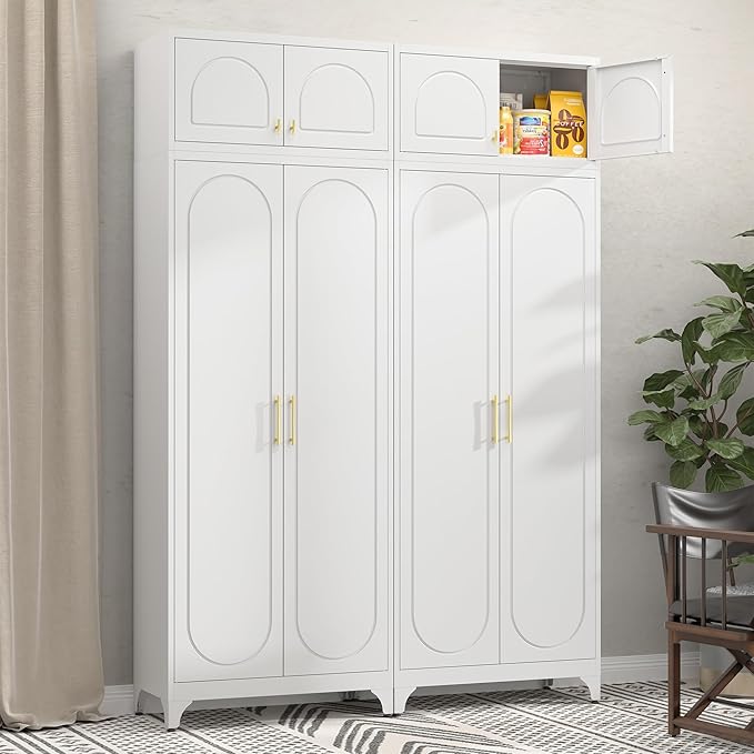 Metal Storage Cabinet with Doors, Small Kitchen Storage Cabinets, White Wall Cabinet, 15" Tall Home Office Cabinet, Steel Overhead Cupboard for Pantry, Living Room, Kitchen- Assembly Required