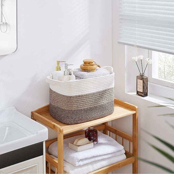 Storage Baskets for Organizing, Woven Baskets for Shelves, Rectangle Decorative Organizer for Storage Clothes, Toy, Books, Towels Nursery Bins 3 Pack (Gradient Dark Brown, 13"x9.85"x8.7")