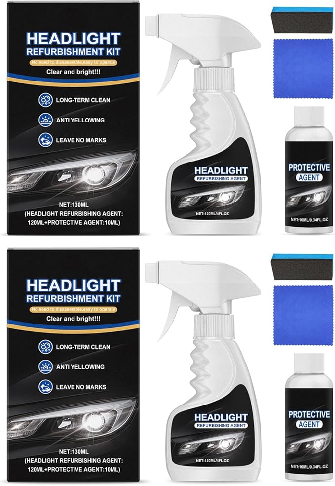 Dodorado Headlight Restoration Kit – No Sanding Required, Fast Cleaning & Ceramic Coating, Restores Yellowed Hazy Headlights for Plastic/Glass – Improves Night Visibility, Complete DIY Kit (2 Sets)