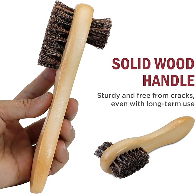Horsehair Shoe Polish Applicator Brush, Shoe Buffing Brush for Leather Maintenance and Care, with Comfortable Grip - Ideal for All Fabrics, Bags, Boots, Backpacks, Monk Straps, and Shoes