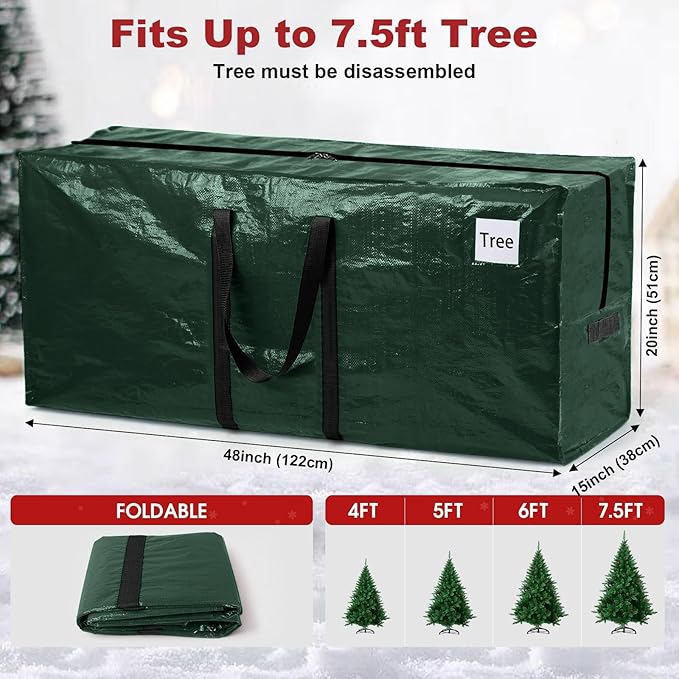 Christmas Tree Storage Bag, Christmas Tree Bag Fits Up to 7.5 Ft Artificial Xmas Trees, Heavy Duty Material, Waterproof & Dual Zippers Christmas Tree Box for Trees, Decorations (Green)