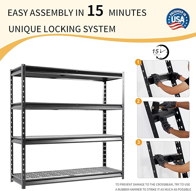 Shuntong The Atlas 72" W Metal Garage Shelving Unit Load 12000 Lbs, 4 Tier Heavy Duty Storage Rack, Adjustable Industrial Shelves for Warehouse Shop Basement, 72" W x 24" D x 72" H, Black