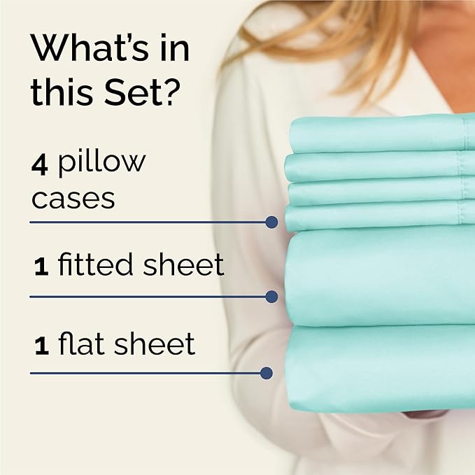 King 6 Piece Sheet Set - Comfy Breathable & Cooling - Ultra Soft Hotel Luxury Bedding Set w/ 8-16 Inch Deep Pockets - 1 Flat & 1 Fitted Sheet & 4 Pillowcases - Wrinkle Free and Easy Care - Spa Blue