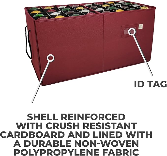 612 Vermont Christmas Ornament Storage Box with Adjustable Acid-Free Dividers, Holds 128 – 3 Inch Ornaments (SB-40043-VT)