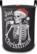 Christmas Laundry Basket-Funny Skeleton Large Foldable Hamper Holder Portable Tall Collapsible Laundry Hamper Storage Basket Bin with Handles, Canvas & Waterproof lining for Household Items