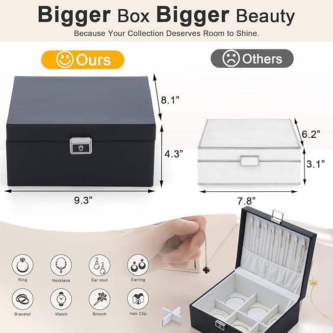 Jewelry Organizer Boxes for Women,Travel Jewelry Case, 2 Layers Removable Jewelry Box,Storage for Necklace, Bracelet, Earring,Rings,Jewelry Box Gifts for Women Girls