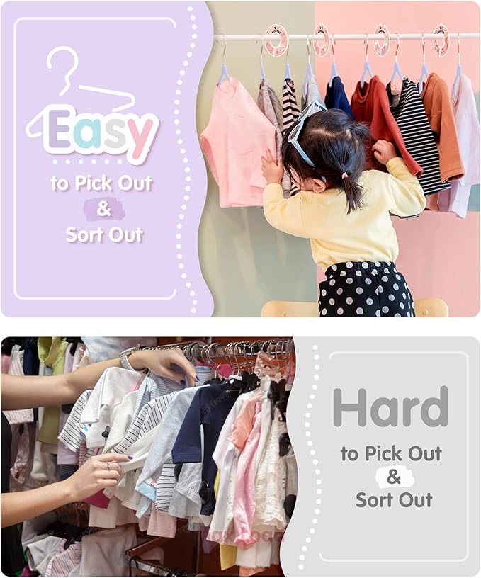 VIS'V Baby Hangers, 11 Inch Velvet Kids Hangers with 6 Pcs Clothes Size Dividers, Infant Toddler Nursery Closet Organization, Non Slip, Lavender, 30 Pcs