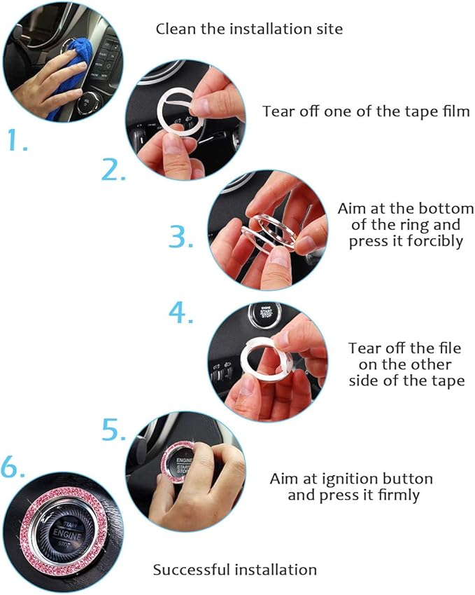 ToBeQueen Crystal Rhinestone Ring for Car Bling Decal for Vehicle 2Pcs Auto Engine Start Stop Decoration for Women Girl,Interior Ring Push to Start Bling Pink