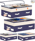 Dolicer 4 Pack Under Bed Storage with Wheels, 6in-10in Height Adjustable Underbed Storage Containers, 92L XXXL Under Bed Drawers Rolling Bin with Clear Lids for Dorm Shoes Clothes Organizers(Blue)