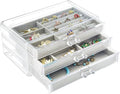 Weiai Acrylic Jewelry Box 3 Drawers, Velvet Jewellery Organizer, Earring Rings Necklaces Bracelets Display Case Gift for Women, Girls