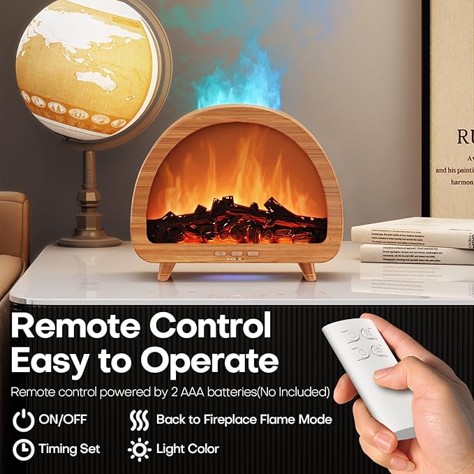 Diffuserlove Fireplace Essential Oil Diffuser Flame Aromatherapy Scent Diffuser Oil Machine Cool Mist Humidifier Colorful Fake Fire Difusor Air Diffusers for Home Room Desk Bedroom