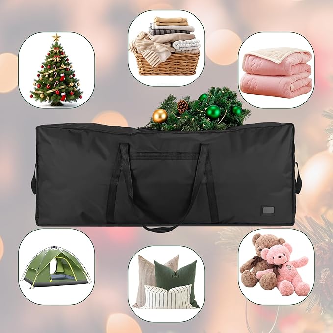 9 ft Christmas Tree Storage Bag, Heavy Duty Christmas Tree Bag with Reinforced Handles and Dual Zippers Wide Opening, Large Capacity fits for Artificial Christmas Tree (Black, 9 ft)