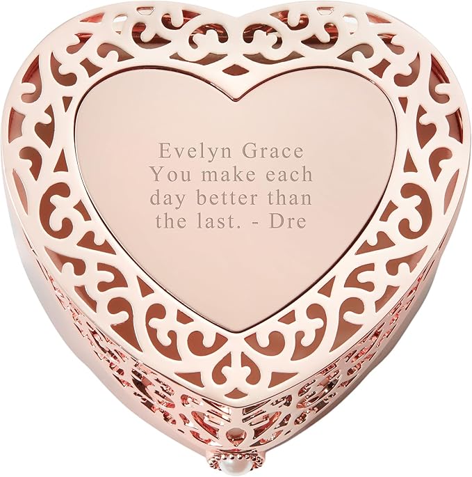 THINGS REMEMBERED Rose Gold Heart Cut Out Jewelry Box (Free Customization)