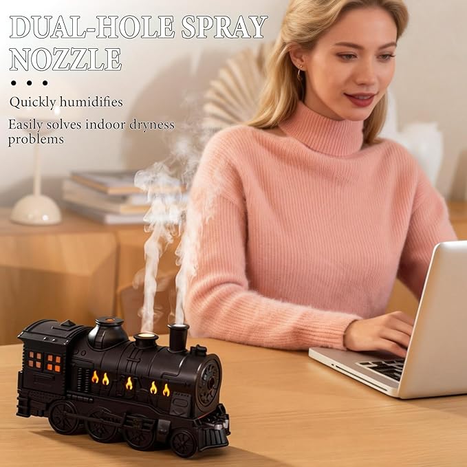 Train Diffuser 300ML Essential Oil Diffuser Cool Mist Humidifier Aroma Diffuser,2 Color Light 2 Mist Modes,3-in-1 Vintage Steam Train Diffuser Humidifier with Remote Control,Home Decor & Gift (Black)