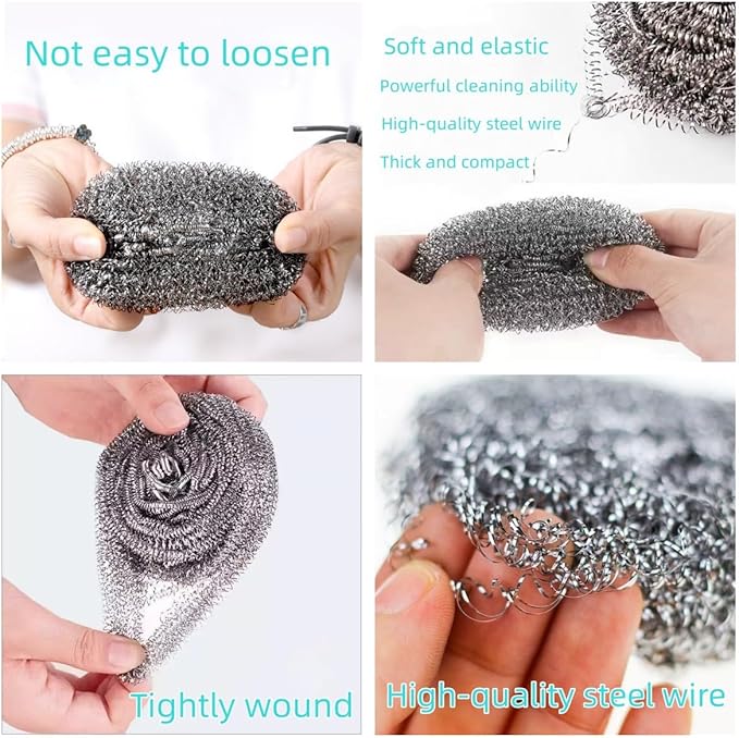 Aikcks 6-Piece Stainless Steel Sponge Scrubber - A Flexible Stainless Steel Velvet Scrubber for Cleaning Tableware, Kitchens, bathrooms, POTS, Pans, Grills and Sinks
